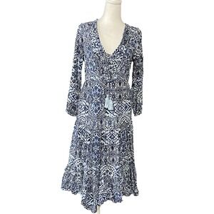 Lucky Brand Dress Womens Small Boho Midi Tassel Tie Long Sleeve Floral